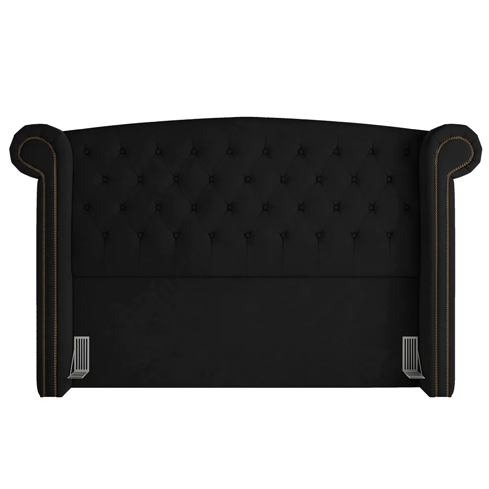 Cabeceira Cama Box Casal King 195cm Provença com Calçadeira Vêneto Z37 Veludo Preto - Mpozenato