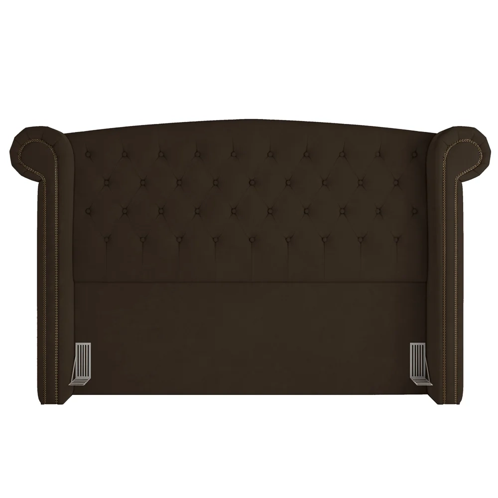 Cabeceira Cama Box Casal King 195cm Provença com Calçadeira Vêneto Z37 Veludo Marrom - Mpozenato