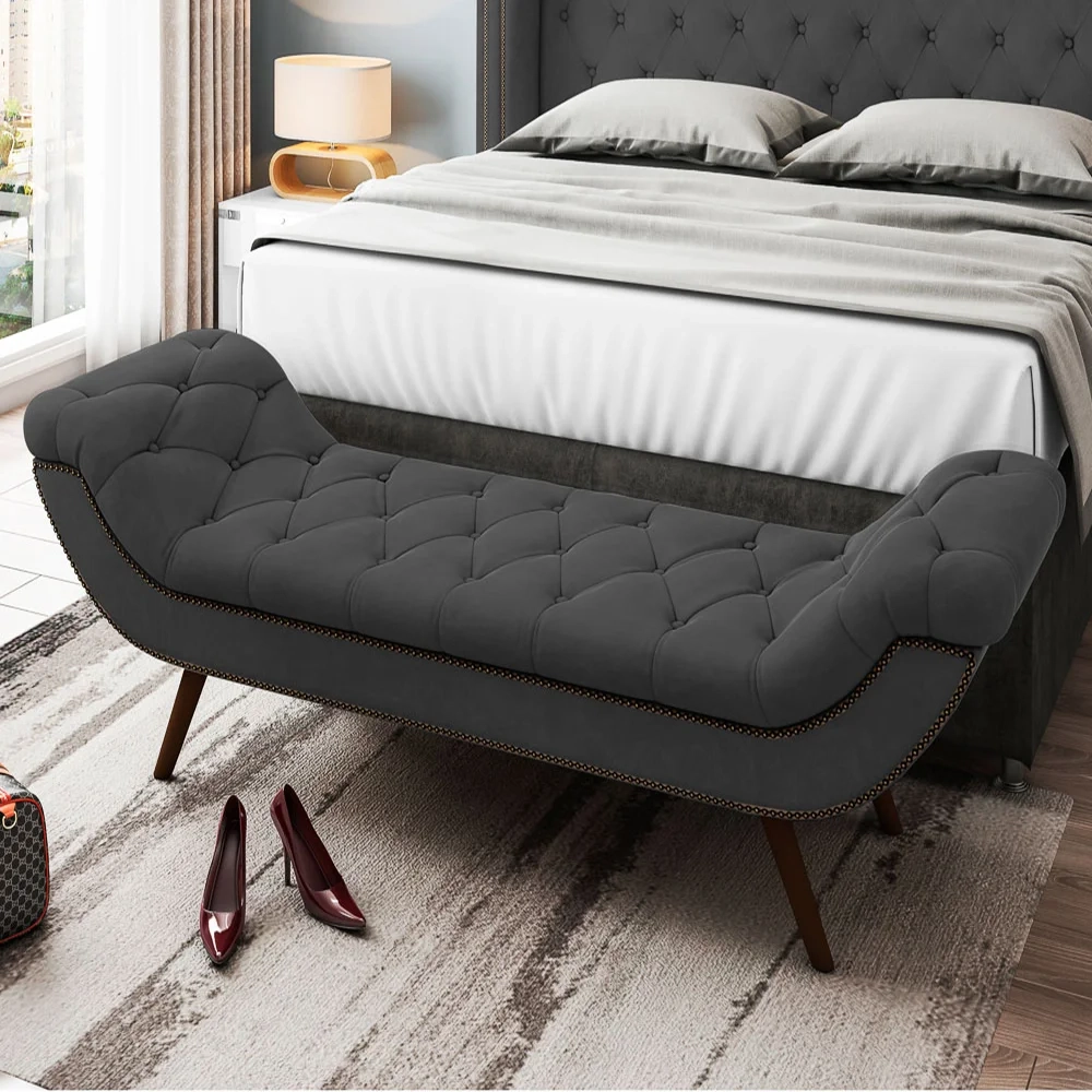 Cabeceira Cama Box Casal King 195cm Provença com Calçadeira Vêneto Z37 Veludo Chumbo - Mpozenato