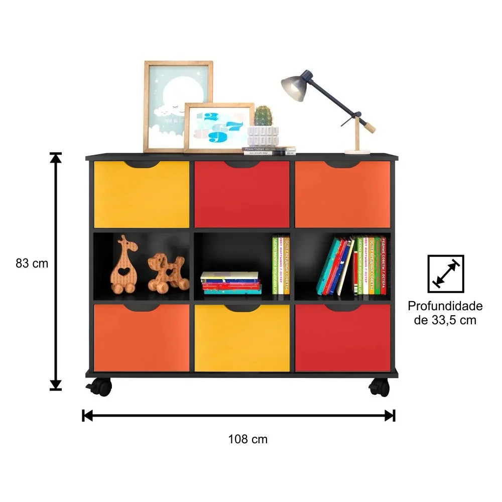 Nicho Organizador com Rodízios Toys 6 Gavetas Q01 Preto/Colorido - Mpozenato