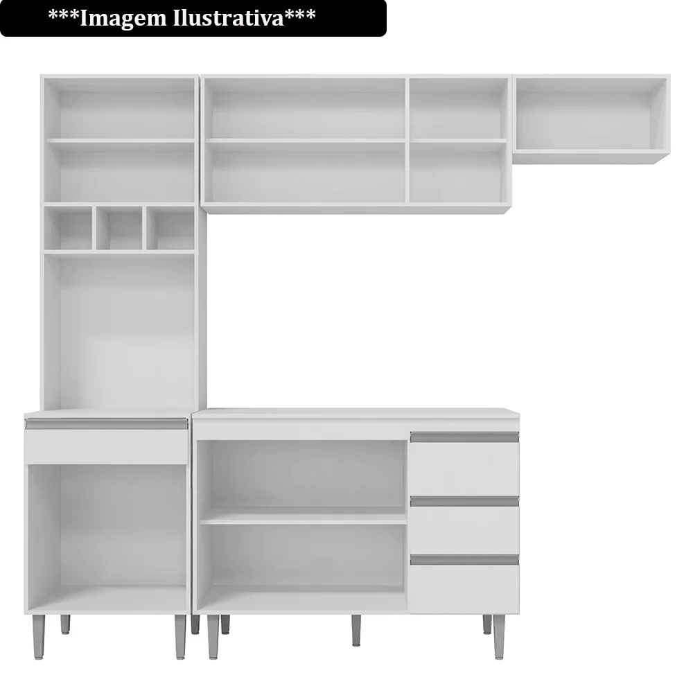 Cozinha Modulada 5 Peças com Tampo 241cm 10 Portas 4 Gavetas Andréia Preto - AJL Móveis