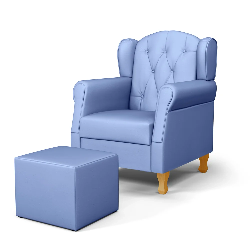 Poltrona de Amamentação Pés Madeira e Puff Lucy Z39  Sintético Azul - Mpozenato