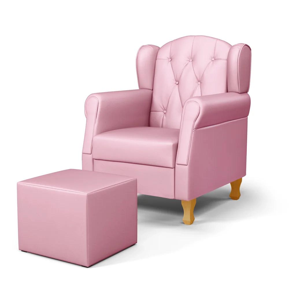 Poltrona de Amamentação Pés Madeira e Puff Lucy Z39  Sintético Rosa - Mpozenato