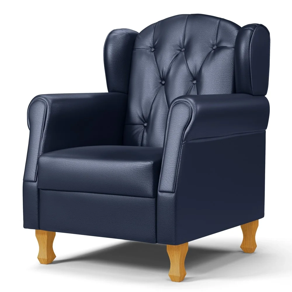 Poltrona de Amamentação Pés Madeira e Puff Lucy Z39  Sintético Azul Marinho - Mpozenato