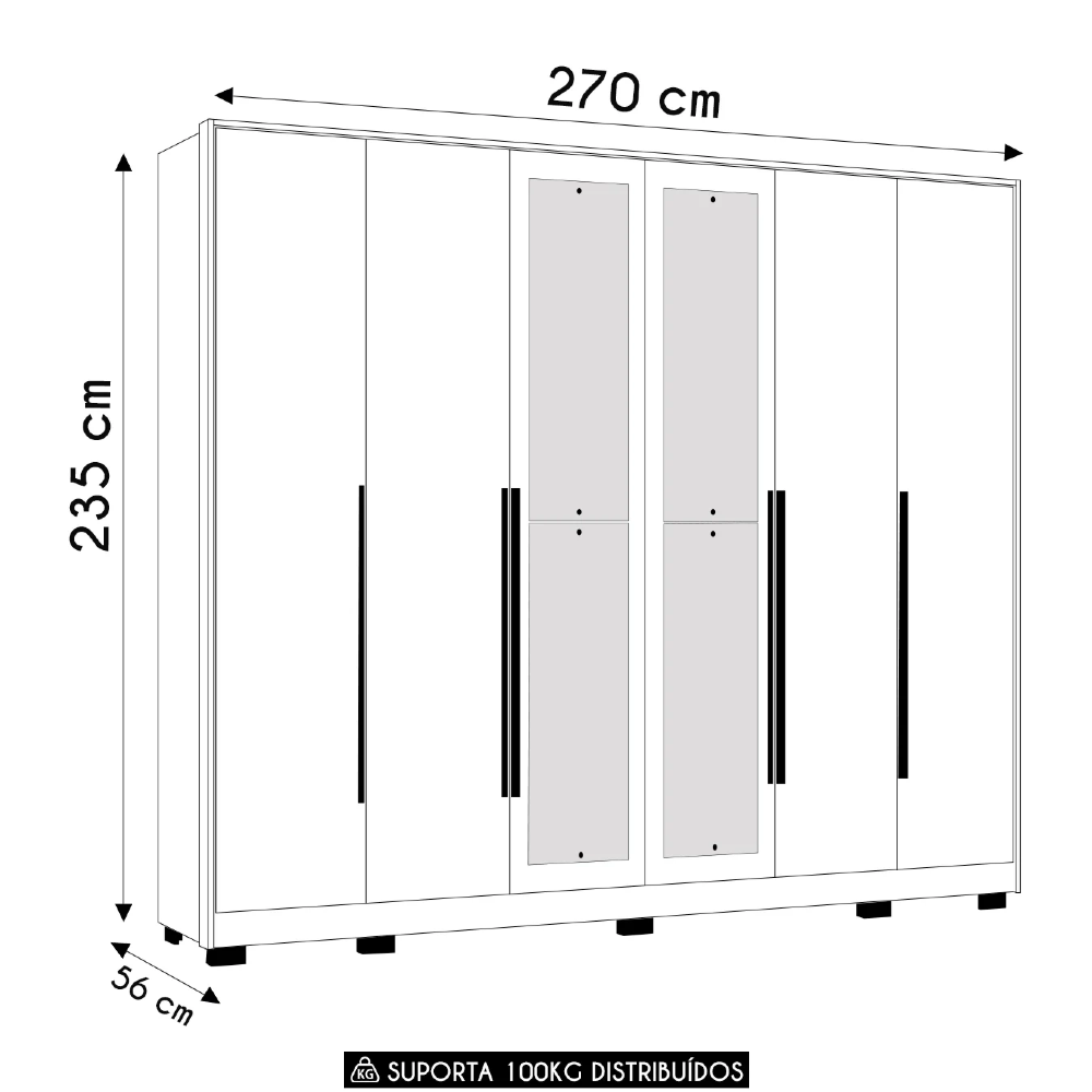 Guarda Roupa Casal 270cm com Espelho Fascine A02 Off/Cinamomo - Mpozenato