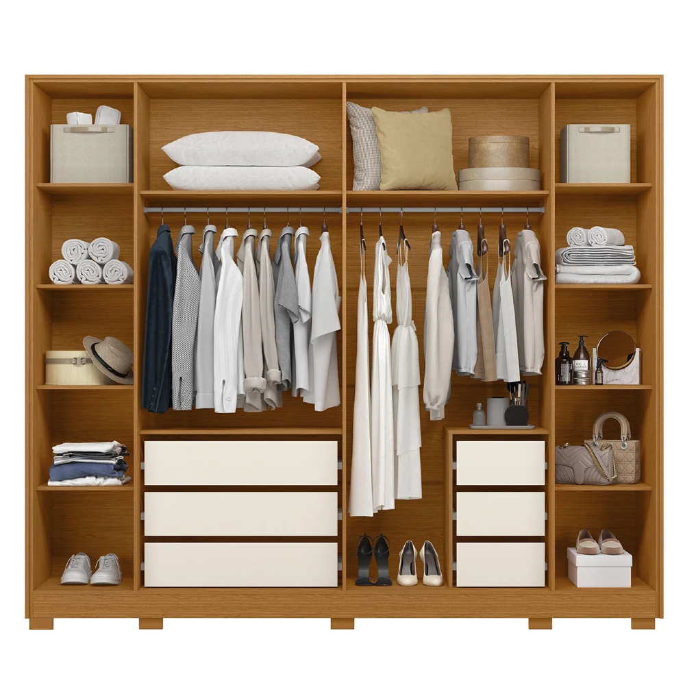 Guarda Roupa Casal 270cm com Espelho Fascine A02 Off/Cinamomo - Mpozenato