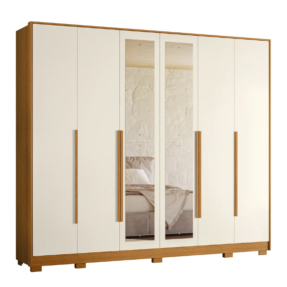 Guarda Roupa Casal 270cm com Espelho Fascine A02 Off/Cinamomo - Mpozenato