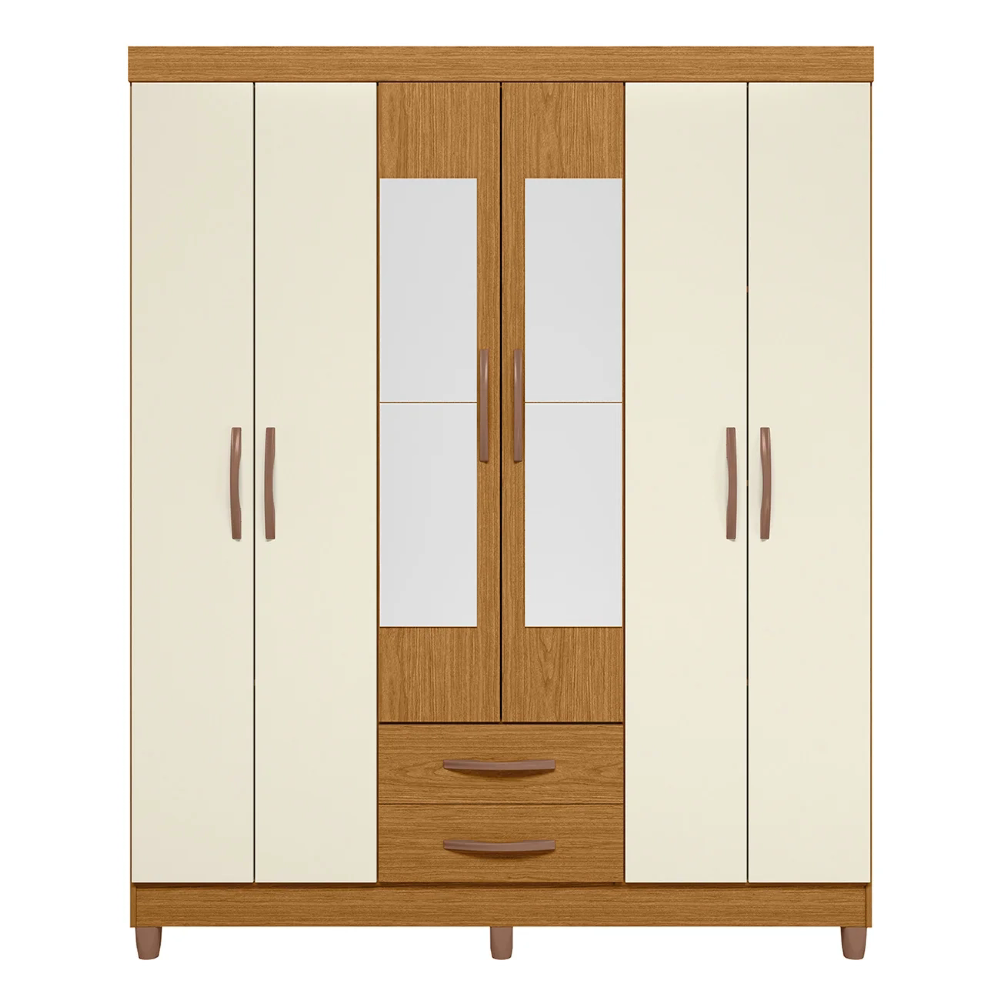 Guarda Roupa Solteiro 154cm com Espelho Dony A02 Off/Cinamomo - Mpozenato