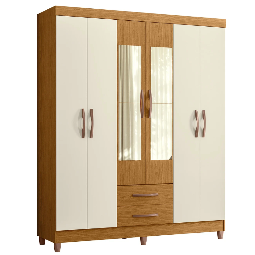 Guarda Roupa Solteiro 154cm com Espelho Dony A02 Off/Cinamomo - Mpozenato