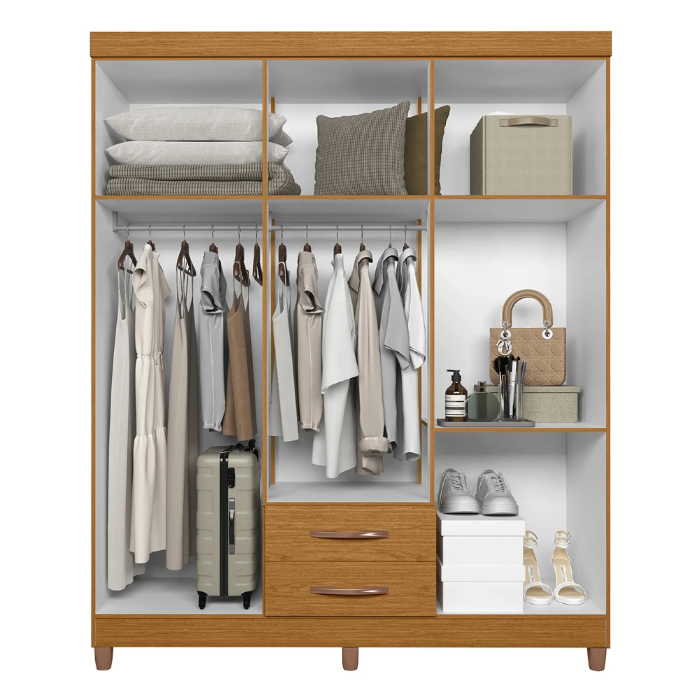 Guarda Roupa Solteiro 154cm com Espelho Dony A02 Off/Cinamomo - Mpozenato