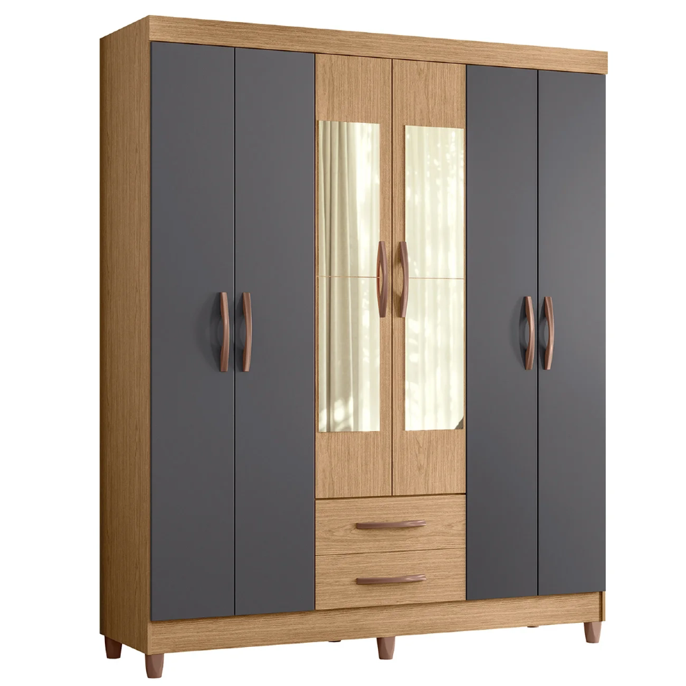Guarda Roupa Solteiro 154cm com Espelho Dony A02 Freijó/Titanium - Mpozenato