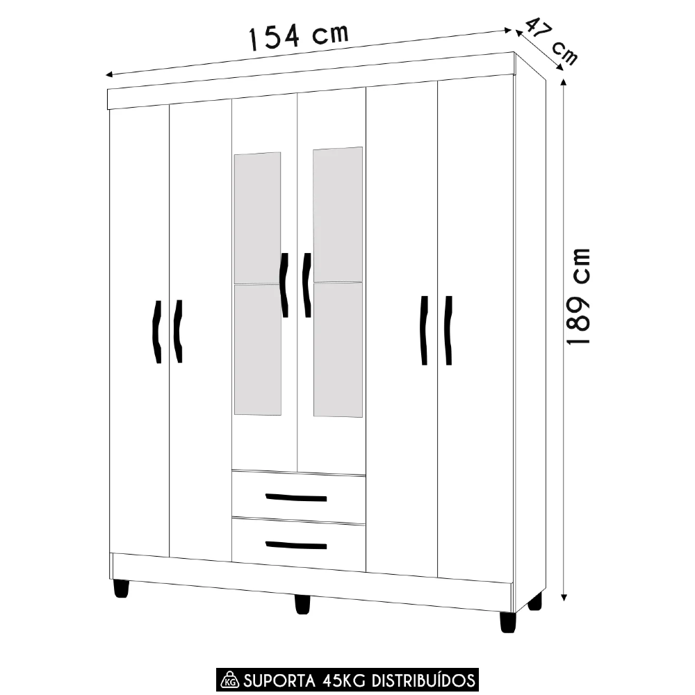 Guarda Roupa Solteiro 154cm com Espelho Dony A02 Freijó/Titanium - Mpozenato