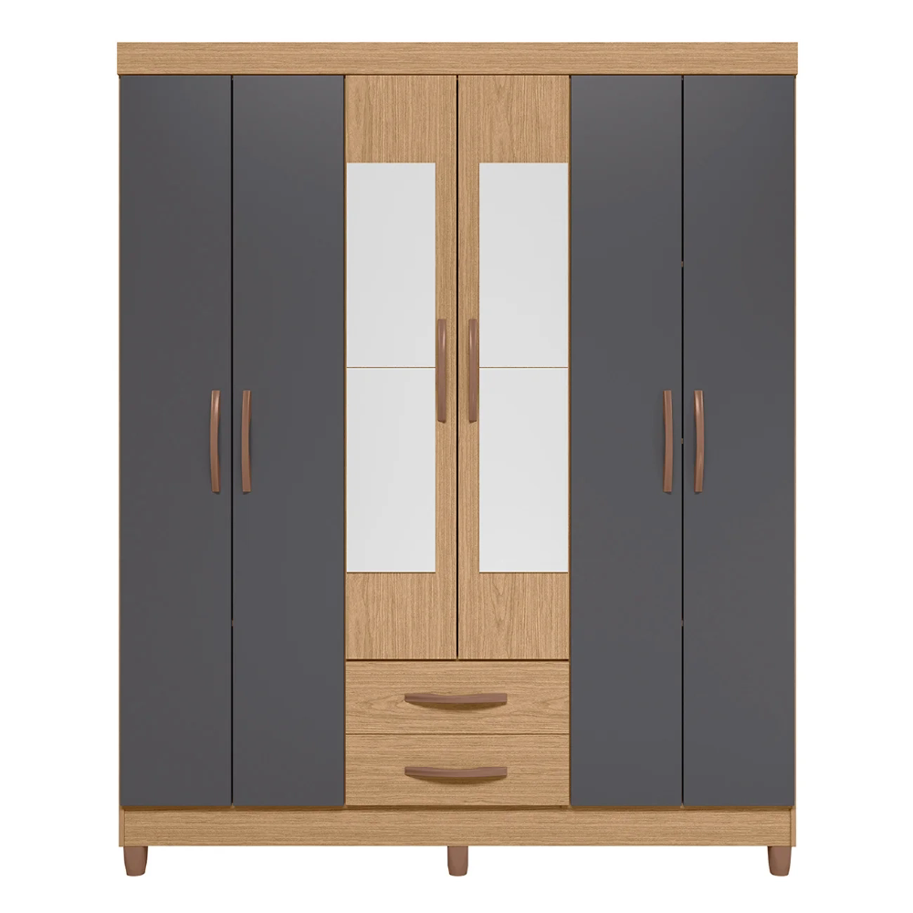 Guarda Roupa Solteiro 154cm com Espelho Dony A02 Freijó/Titanium - Mpozenato