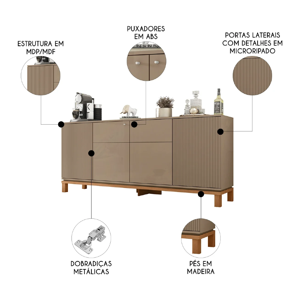 Balcão Buffet Sala de Jantar 179cm Lucca Areia/Freijó C01 - Mpozenato