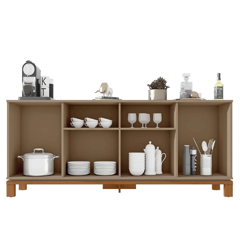 Buffet Aparador e Cristaleira com LED Lucca Areia/Freijó C01 - Mpozenato