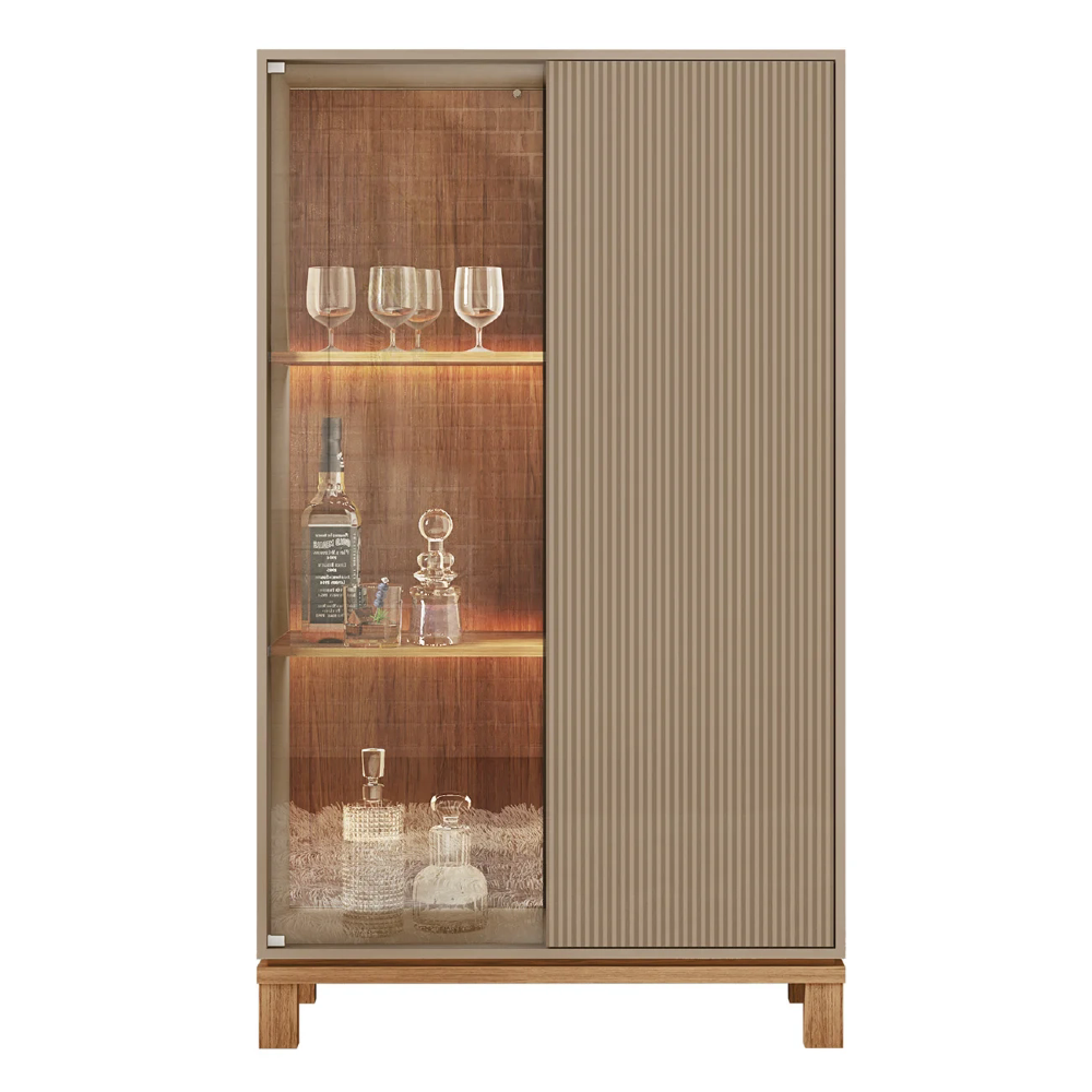 Buffet Aparador e Cristaleira com LED Lucca Areia/Freijó C01 - Mpozenato