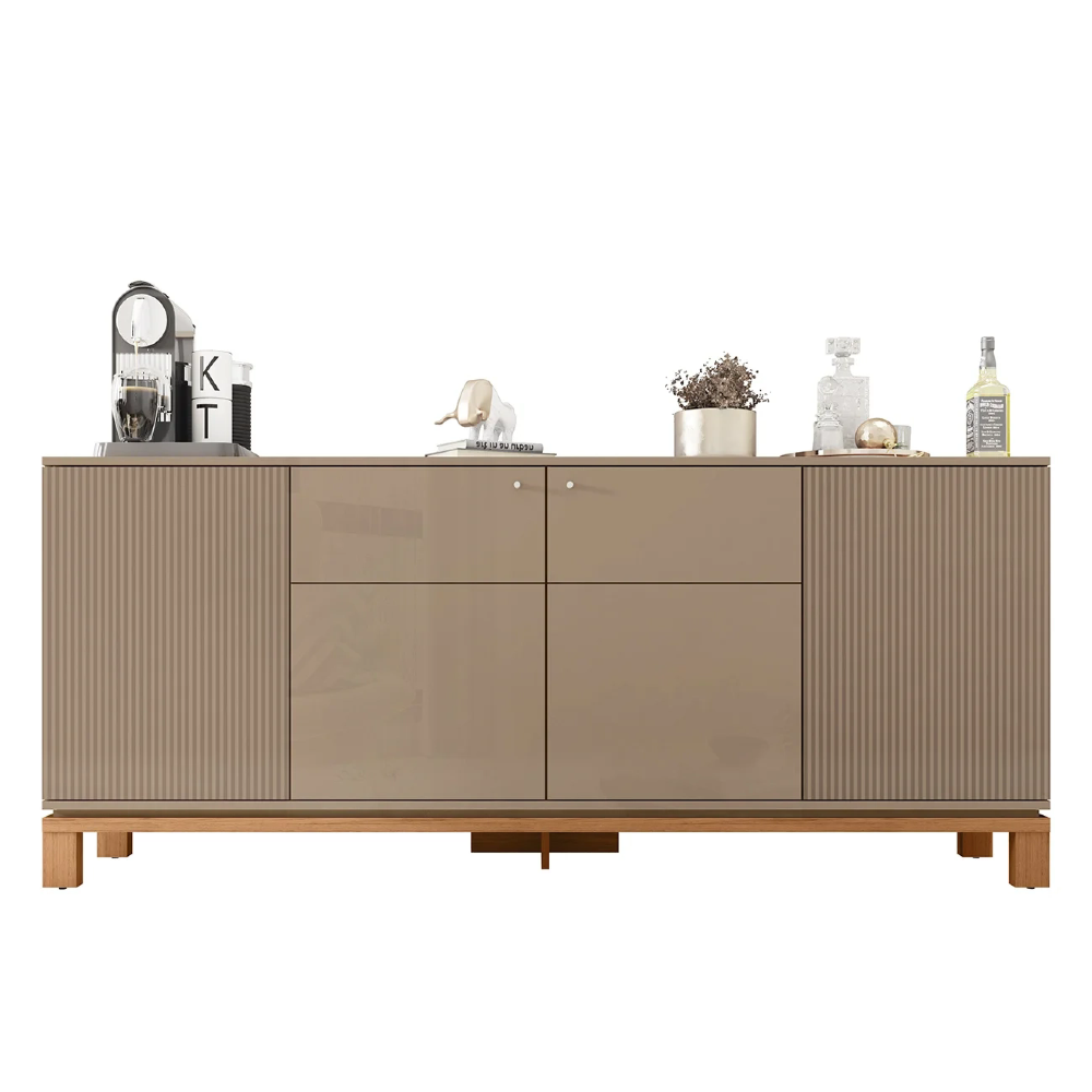 Buffet Aparador e Cristaleira com LED Lucca Areia/Freijó C01 - Mpozenato