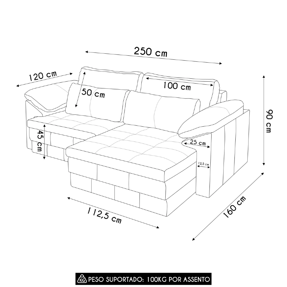 Sofá Retrátil 3 Lugares Para Sala 250cm Dijon Couro Caramelo S07 - Mpozenato