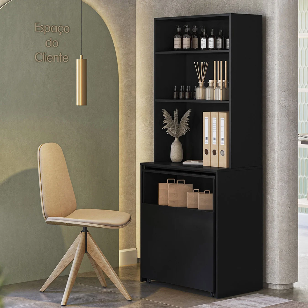 Estante Escrivaninha Com Mesa Bancada Retrátil Salt Preto Z06 - Mpozenato