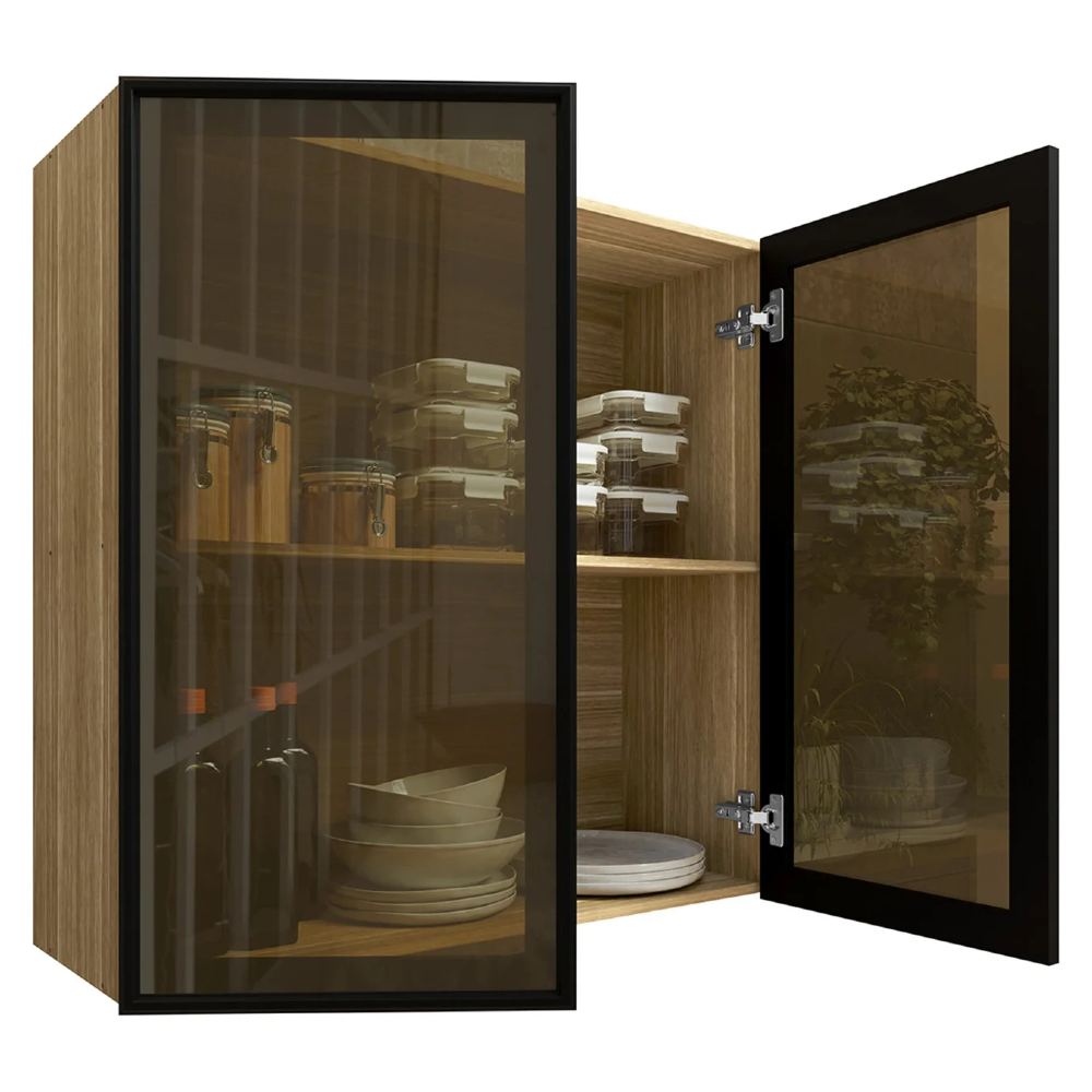 Armário de Cozinha 80cm 2 Portas de Vidro Minsk Freijó Z06 - Mpozenato