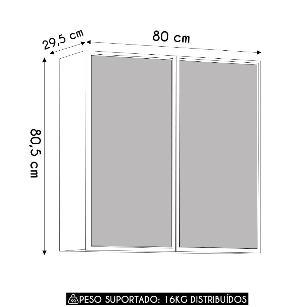 Armário de Cozinha 80cm 2 Portas de Vidro Minsk Freijó Z06 - Mpozenato