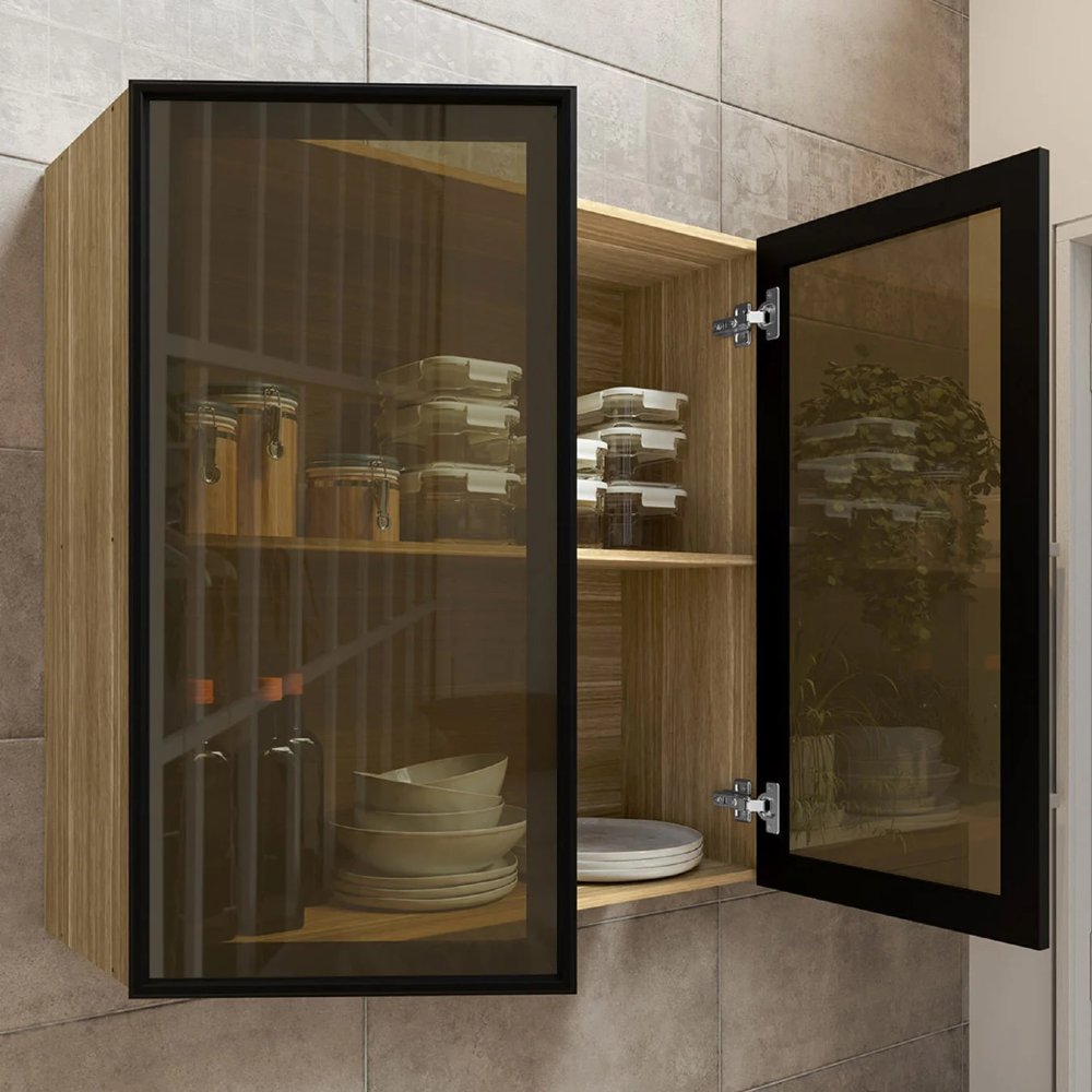 Armário de Cozinha 80cm 2 Portas de Vidro Minsk Freijó Z06 - Mpozenato