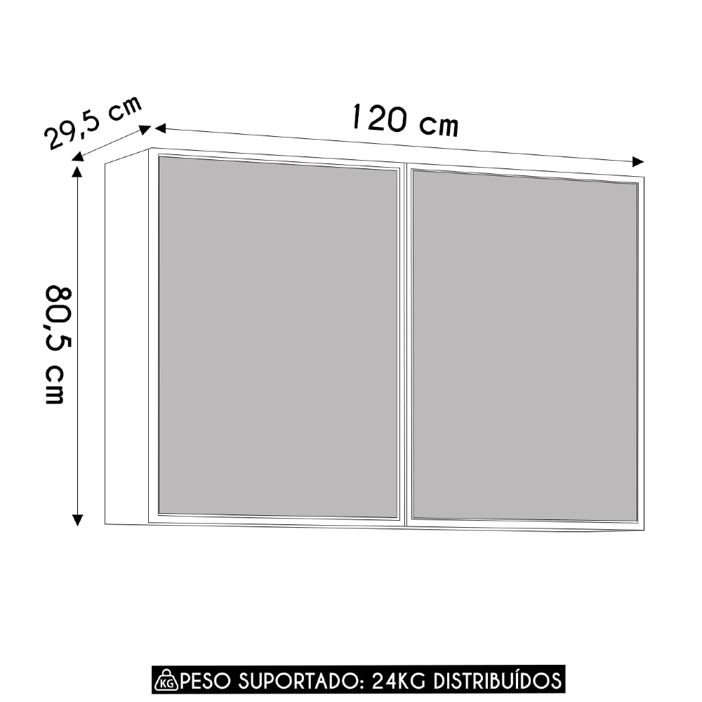 Armário de Cozinha 120cm 2 Portas de Vidro Minsk Freijó Z06 - Mpozenato
