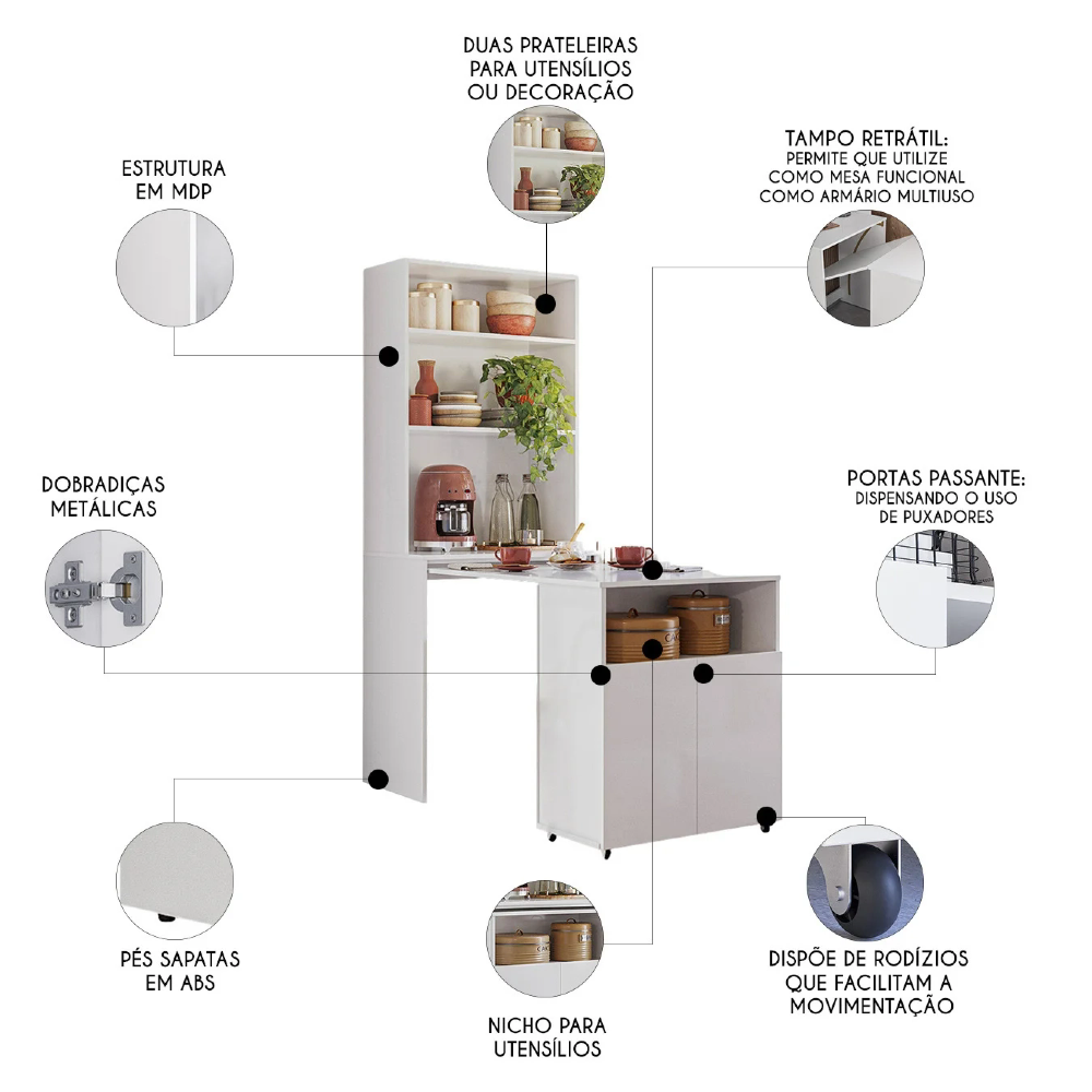Mesa Bancada Gourmet Para Cozinha Salt Branco Z06 - Mpozenato