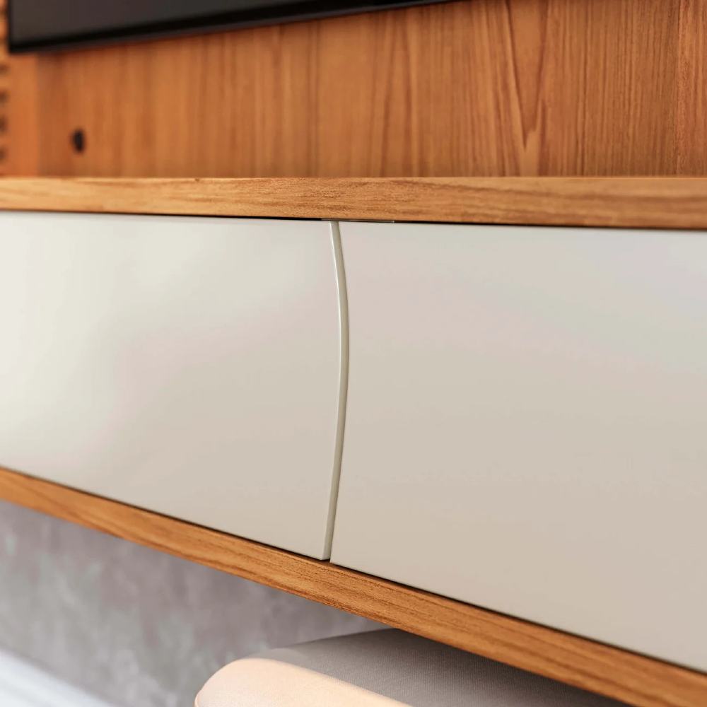 Painel TV 65 Pol e Bancada Suspensa Sintra Freijó/Off White C05 - Mpozenato