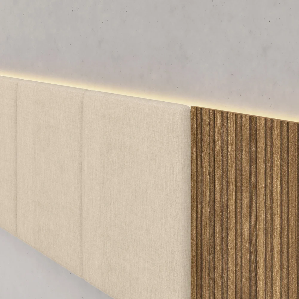 Cabeceira Casal Queen 268cm Com LED Dubai Zen Linho Bege - Vila Rica