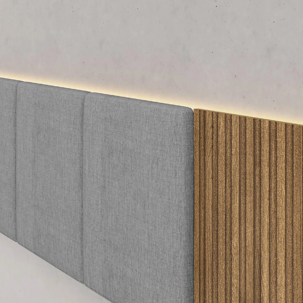 Cabeceira Casal Queen 268cm Com LED Dubai Zen Linho Cinza - Vila Rica