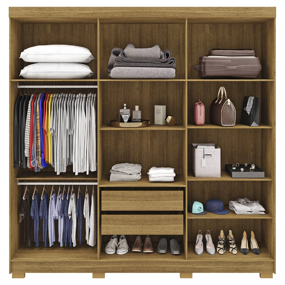 Guarda Roupa Casal 218cm Com Espelho Elegance Nature/Alasca - Vila Rica
