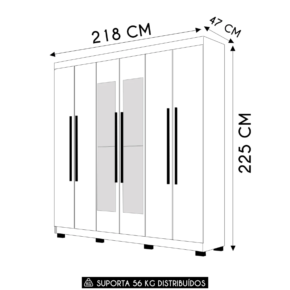 Guarda Roupa Casal 218cm Com Espelho Elegance Nature/Alasca - Vila Rica
