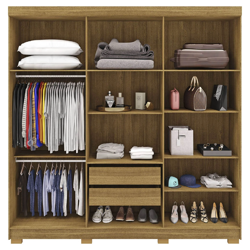 Guarda Roupa Casal 218cm Com Espelho Elegance Nature/Champanhe - Vila Rica
