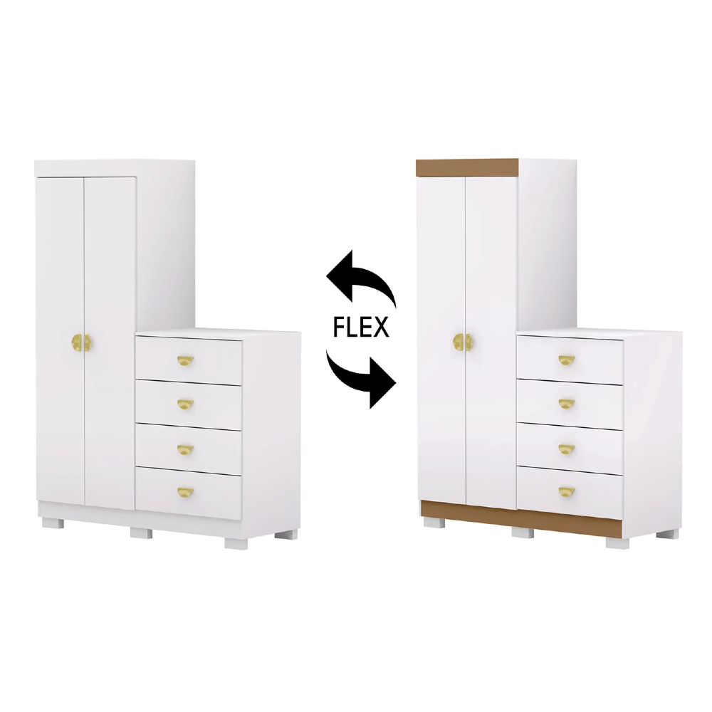 Guarda Roupa Cômoda 4 Gavetas 120cm Cristal Flex Branco - Vila Rica