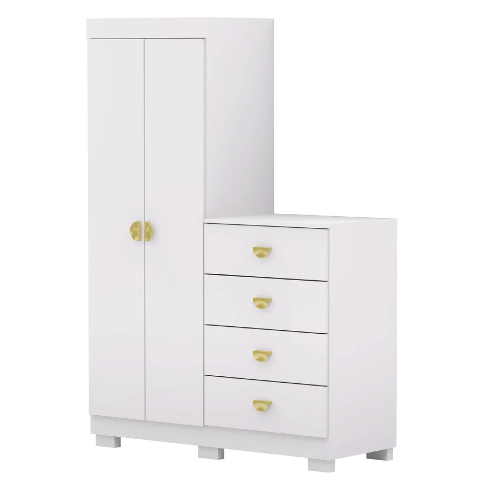 Guarda Roupa Cômoda 4 Gavetas 120cm Cristal Flex Branco - Vila Rica
