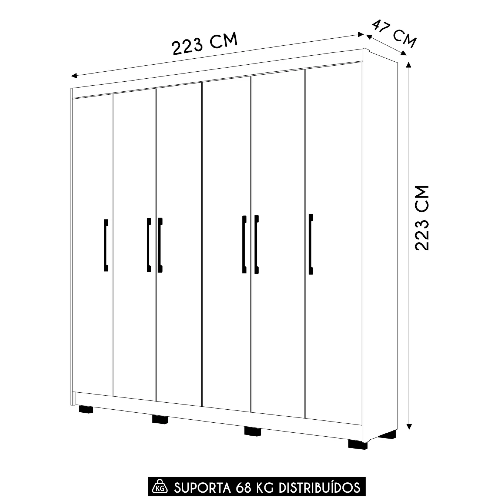 Guarda Roupa Casal 223cm 6 Portas Pernambuco Nature/Champanhe - Vila Rica