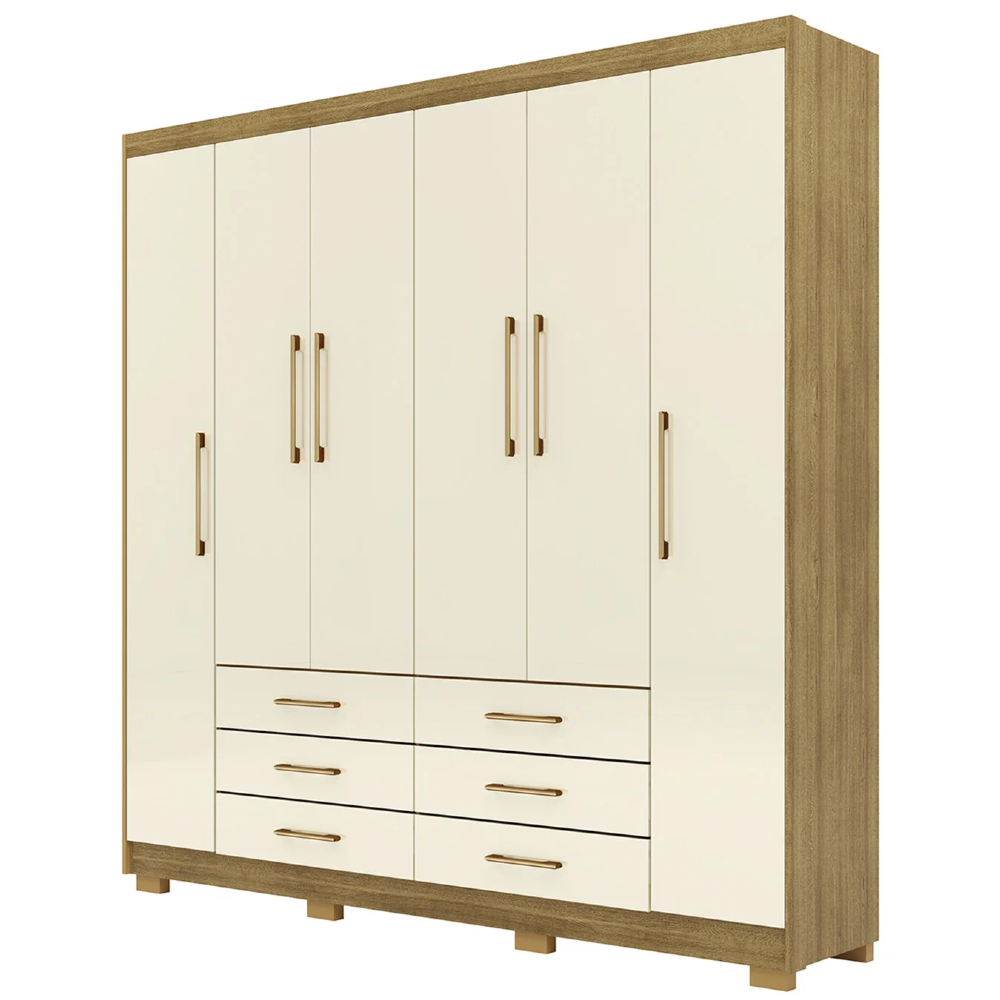Guarda Roupa Casal 223cm 6 Portas Canadá Nature/Champanhe - Vila Rica