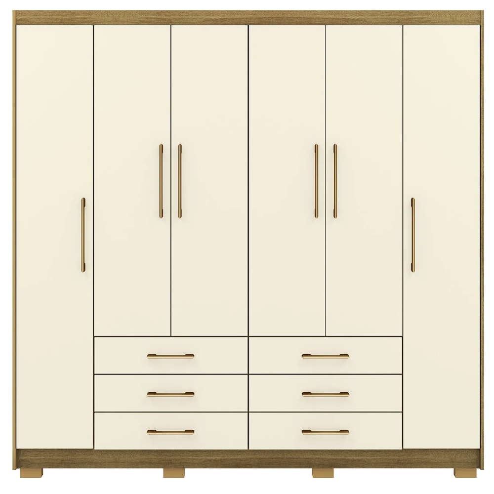 Guarda Roupa Casal 223cm 6 Portas Canadá Nature/Champanhe - Vila Rica