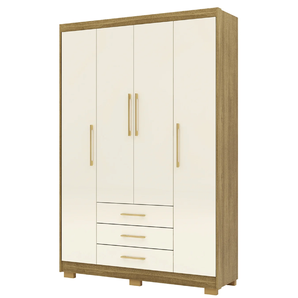 Guarda Roupa Solteiro 150cm 4 Portas Espanha Nature/Champanhe - Vila Rica
