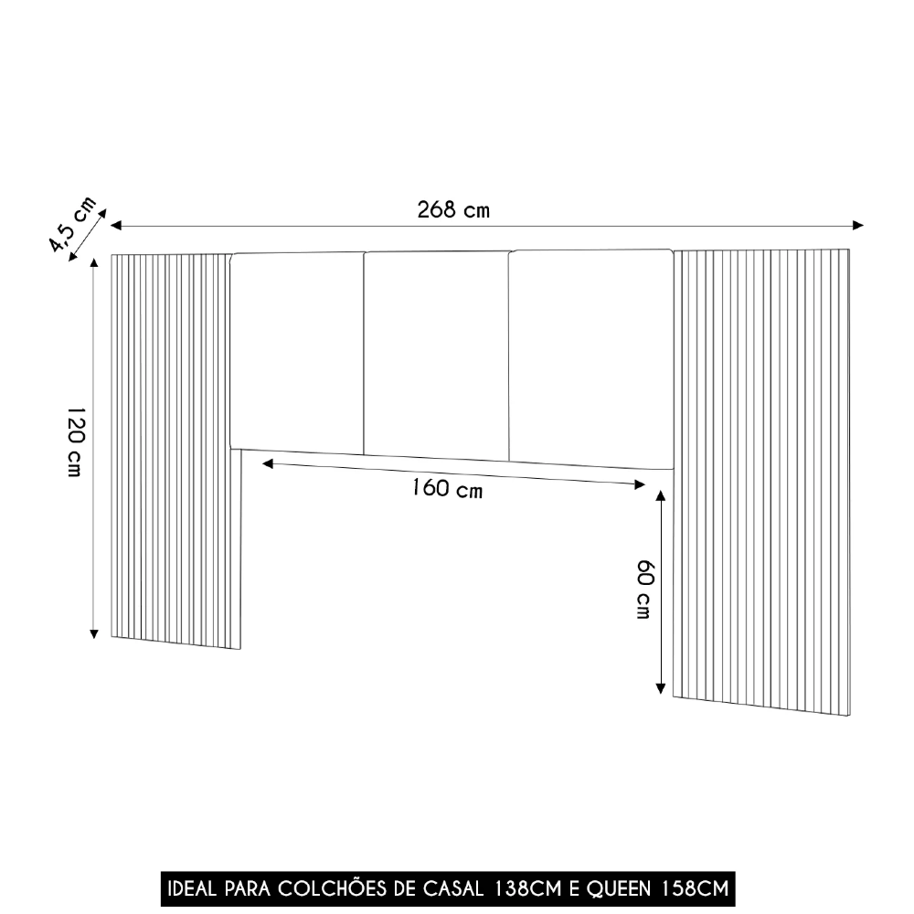 Cabeceira Casal Queen 268cm Com LED Cleo Linho Bege V02 - Mpozenato
