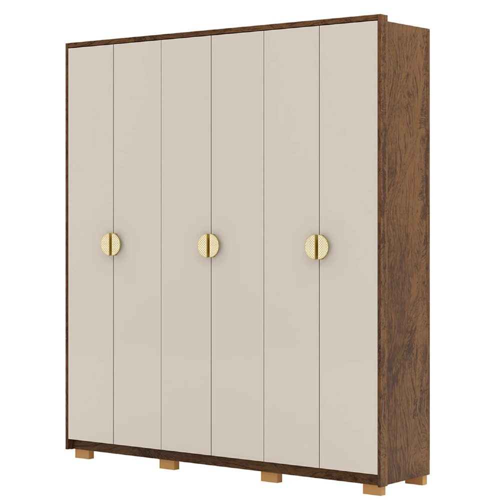 Guarda Roupa Casal 203cm Com 6 Portas Leo Imbuia/Fendi V02 - Mpozenato