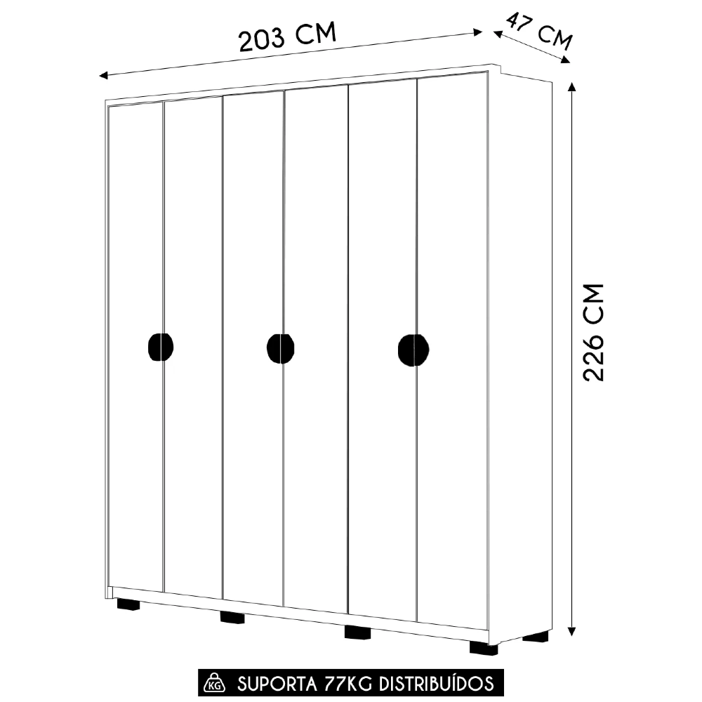 Guarda Roupa Casal 203cm Com 6 Portas Leo Imbuia/Fendi V02 - Mpozenato