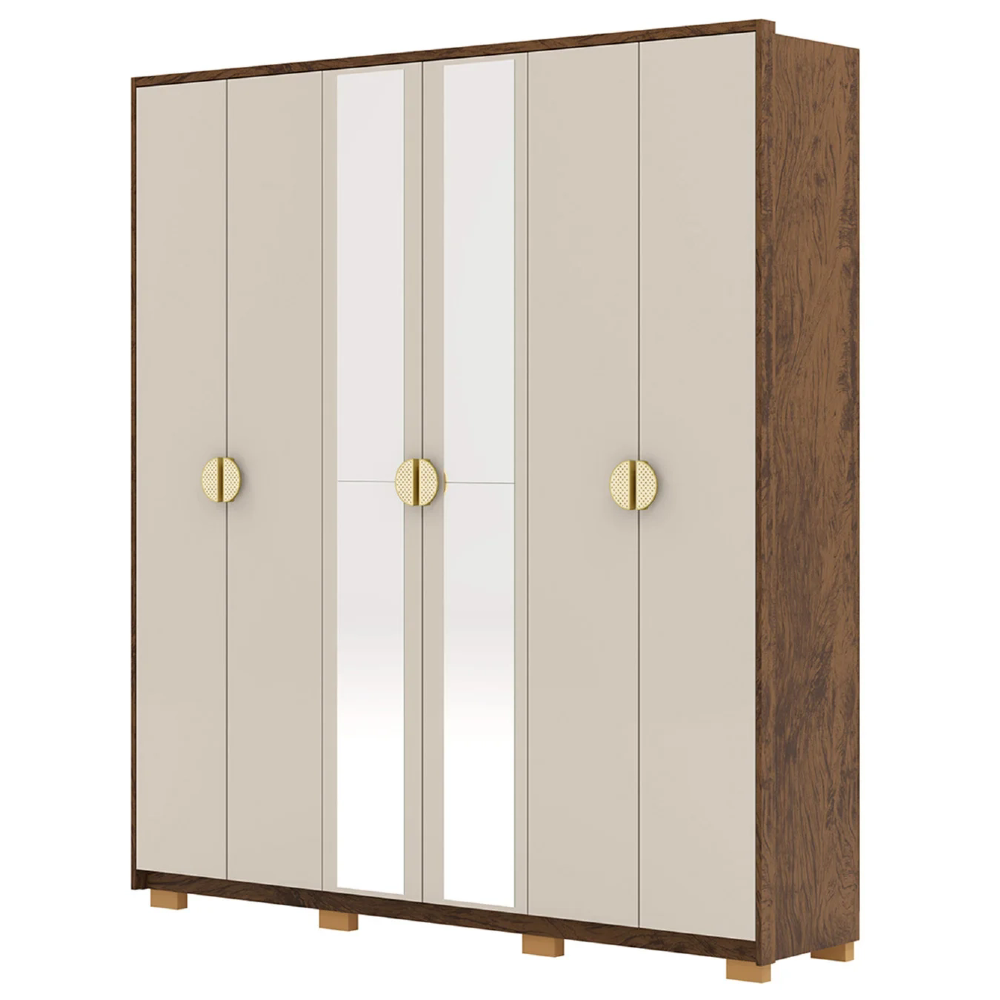 Guarda Roupa Casal 203cm Com Espelho Leo Imbuia/Fendi V02 - Mpozenato