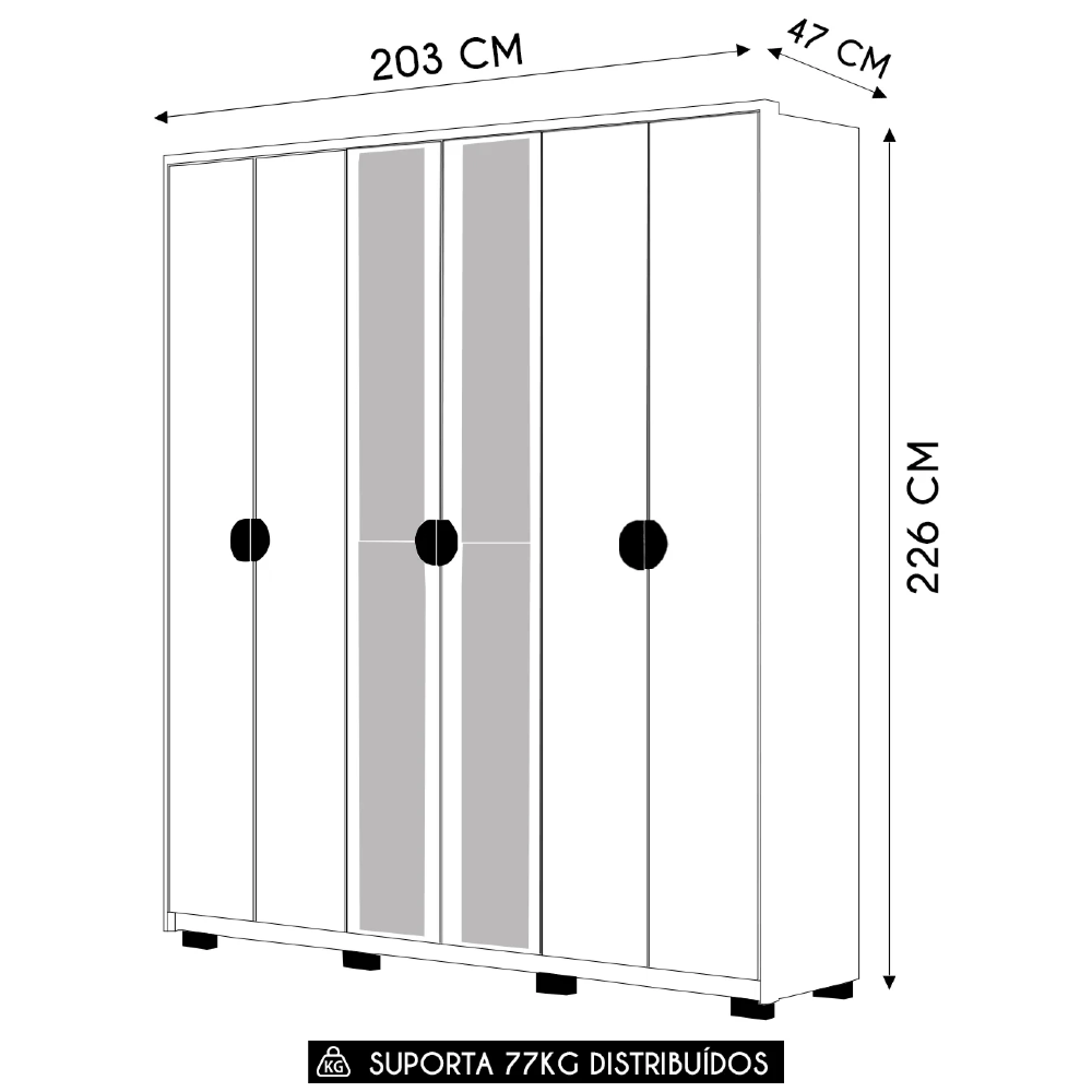 Guarda Roupa Casal 203cm Com Espelho Leo Imbuia/Fendi V02 - Mpozenato