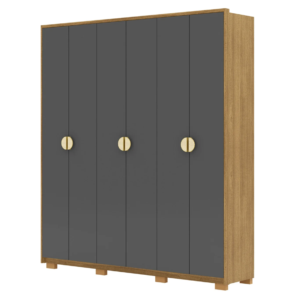 Guarda Roupa Casal 203cm Com 6 Portas Leo Nature/Alasca V02 - Mpozenato