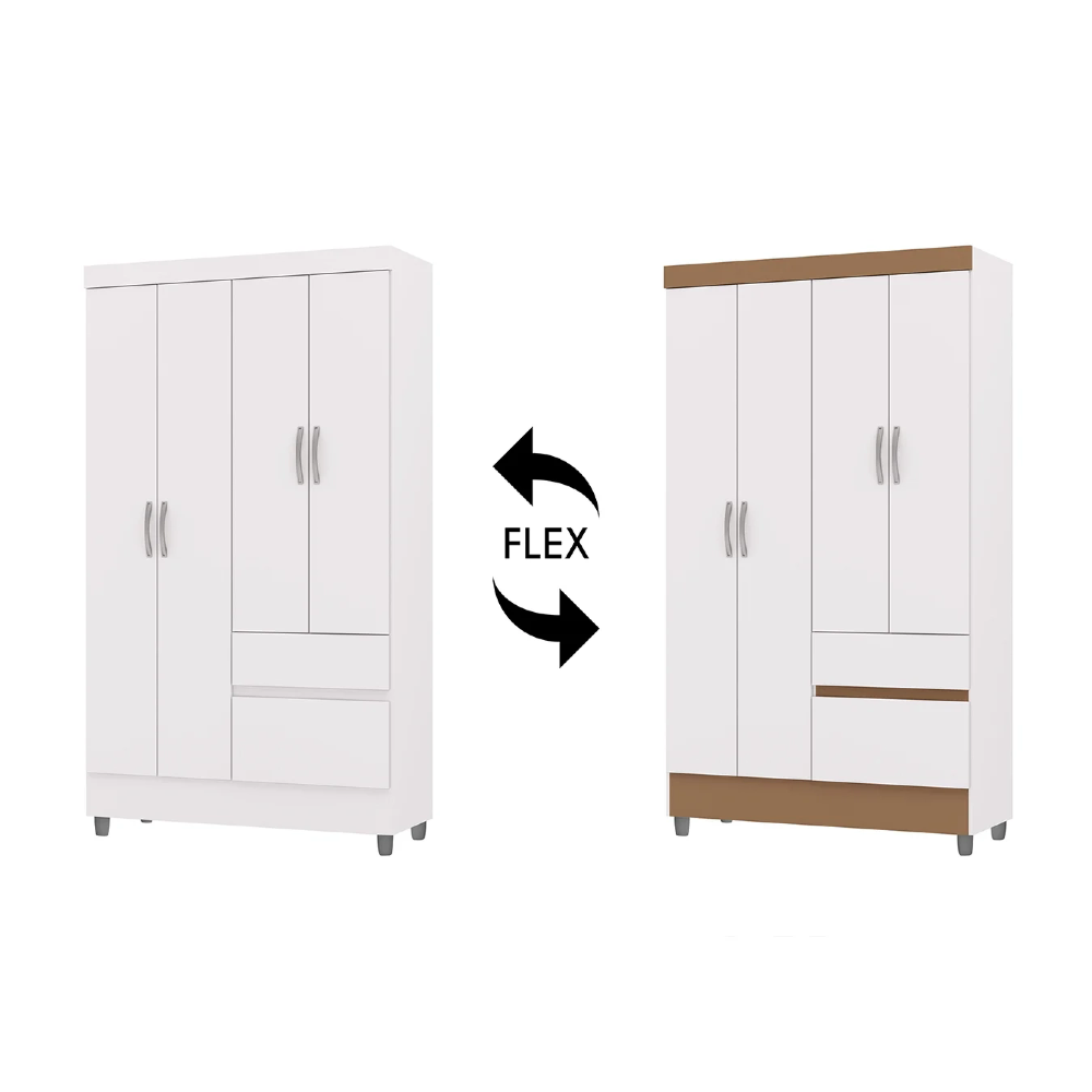 Guarda Roupa Solteiro 103cm 4 Portas Mayra Flex Branco V02 - Mpozenato
