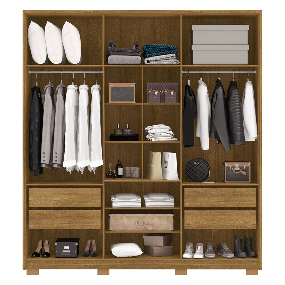 Guarda Roupa Casal 203cm Com Espelho Leo Nature/Alasca V02 - Mpozenato