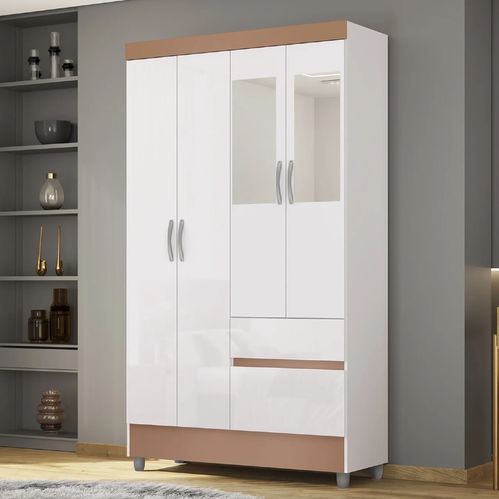 Guarda Roupa Solteiro 103cm Com Espelho Mayra Flex Branco V02 - Mpozenato