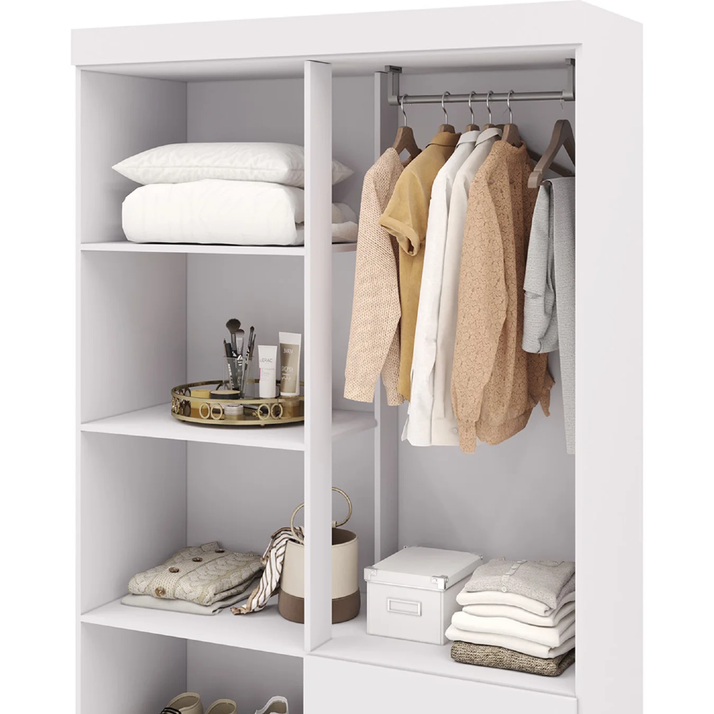 Guarda Roupa Solteiro 103cm Com Espelho Mayra Flex Branco V02 - Mpozenato